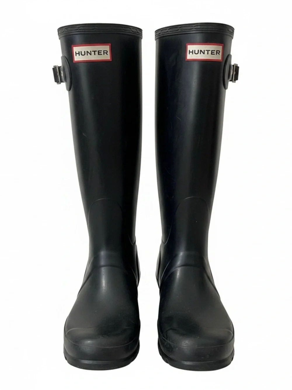 Hunter Black Gloss Tall Rain Boots with Side Buckle